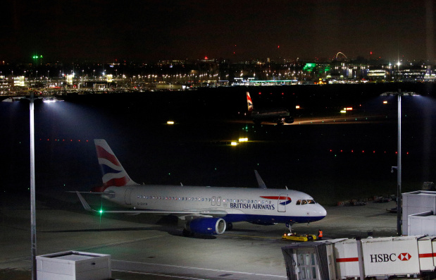 Airbus A320-200 aircraft sits on the tarmac at Heathrow Airport in London Britain