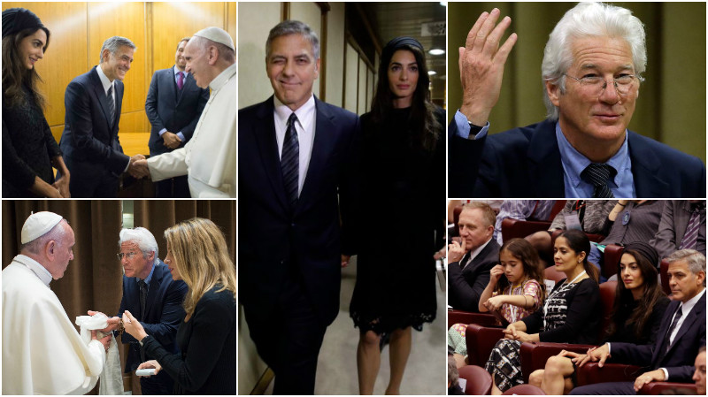 World News: Pics: Richard Gere, Salma Hayek, George and Amal Clooney meet  Pope Francis