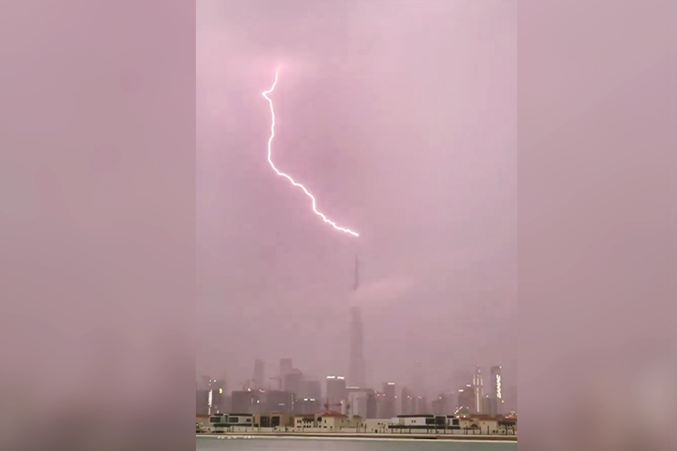 UAE: Lightning strikes Burj Khalifa as torrential rain lashes Dubai