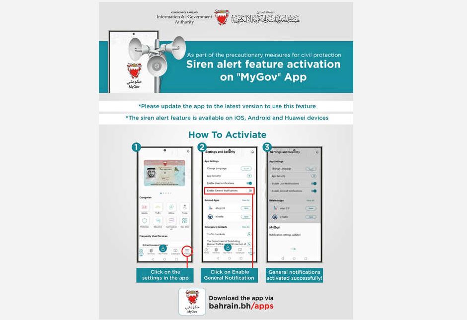 Bahrain News: Call to activate alerts on MyGov