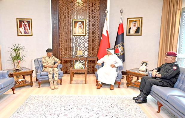 <p>Interior Minister General Shaikh Rashid bin Abdulla Al Khalifa yesterday received Bahrain Defence Force (BDF) Chief of Staff Lieutenant-General Theyab bin Saqr Al Nuaimi, in the presence of Chief of Police Lt-Gen Tariq Al Hassan.</p>
<p>The minister praised the BDF&rsquo;s high level of preparedness, combat readiness and efficiency in safeguarding the kingdom and addressing the repercussions of the blatant Iranian aggression. Gen Shaikh Rashid highlighted the BDF&rsquo;s national role and responsibilities under the leadership of His Majesty King Hamad, Supreme Commander of the Armed Forces, and with the support of His Royal Highness Prince Salman bin Hamad Al Khalifa, Crown Prince, Deputy Supreme Commander of the Armed Forces and Prime Minister.</p>
<p>They reviewed areas of co-operation and co-ordination between the BDF and the ministry in support of maintaining security and stability.</p>